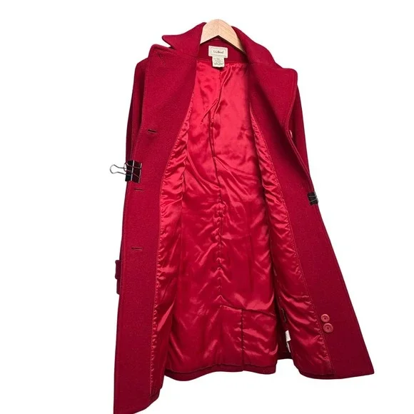 Red LL Bean Lambswool Thinsulate Coat 12P Petite Winter‎ Quiet Luxury Vintage - Picture 7 of 12